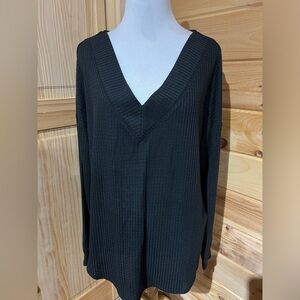 Shop Basic USA Black V-Neck Knit Vivi Top Size Medium Long Sleeve NWT